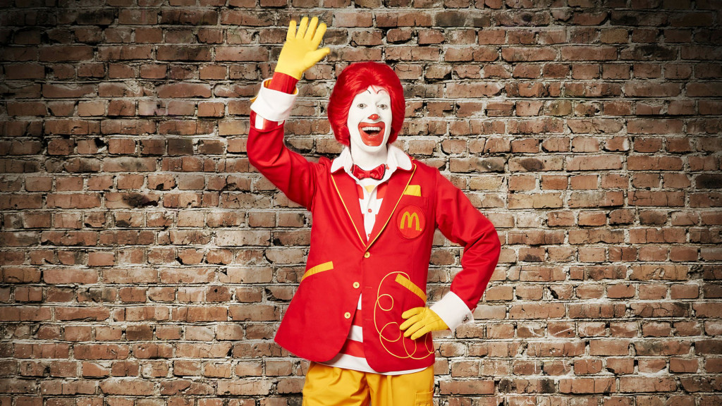 This undated image provided by McDonald's on Wednesday, April 23, 2014 shows the character Ronald McDonald with updated clothing. On Wednesday, the company said the mascot will take an active role on social media for the first time. The move marks a turnaround from recent years, when he faded to the background as McDonald’s came under criticism for using him to market to children. But the world’s biggest hamburger chain seems ready to give its clown a higher-profile role as it works to boost weak sales. (AP Photo/McDonald's)